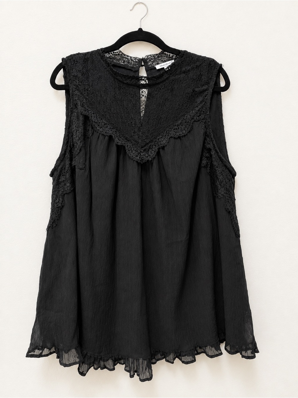 white birch Black Sleeveless Lace Yoke Blouse
